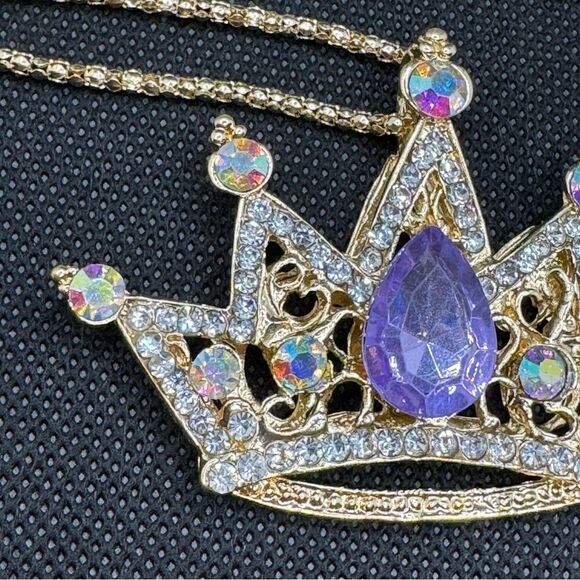 NECKLACE! Betsey Johnson Purple Queen Crown w/ Gemstones BNWT - Picture 4 of 7